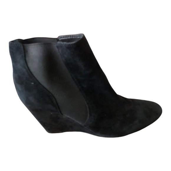 Ann Taylor Black Suede Leather Wedge Platform Ankl - Picture 7 of 9